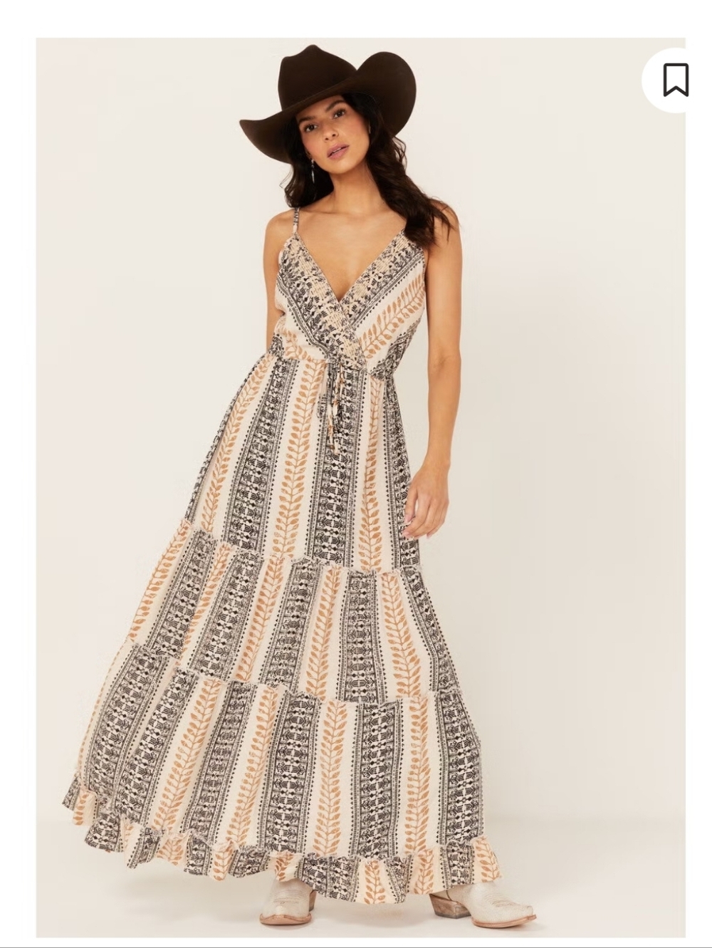 Angie Womens Crossocer Maxi Boho Striped V-Neck Dress in Cream and Black